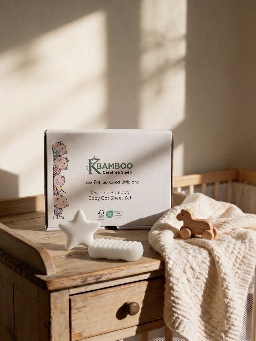 Bamboo Baby Cot Sheet Set + Konjac Sponge Bundle